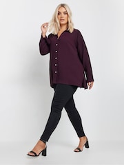 Yours Curve Purple Diamante Button Textured Shirt - Image 2 of 5