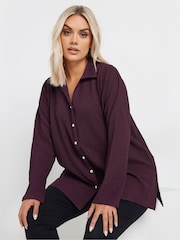Yours Curve Purple Diamante Button Textured Shirt - Image 4 of 5