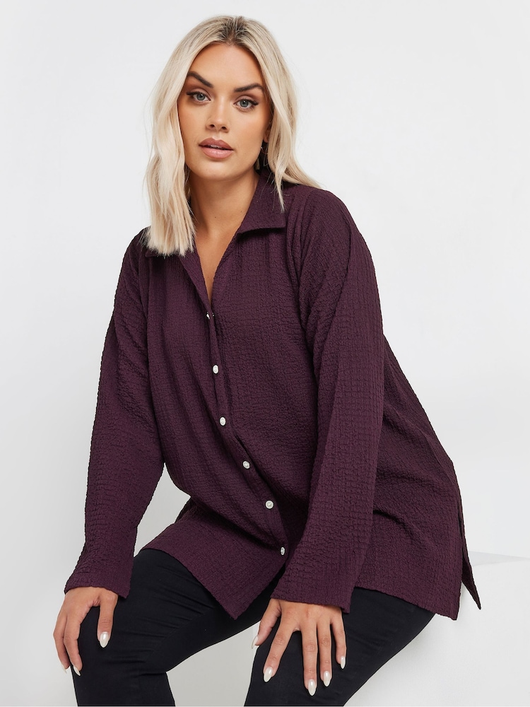 Violet - Yours Curve Diamante Button Textured Cămăși - Image 4 of 5