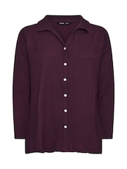 Yours Curve Purple Diamante Button Textured Shirt - Image 5 of 5