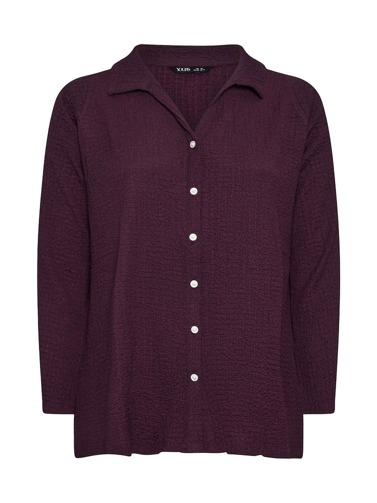 Yours Curve Purple Diamante Button Textured Shirt - Image 5 of 5