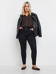 Yours Curve Brown Diamante Button Textured Shirt - Image 2 of 5