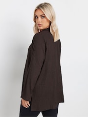Yours Curve Brown Diamante Button Textured Shirt - Image 3 of 5