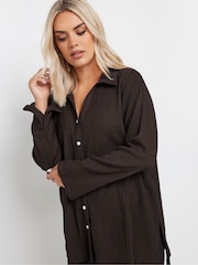 Yours Curve Brown Diamante Button Textured Shirt - Image 4 of 5