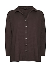 Yours Curve Brown Diamante Button Textured Shirt - Image 5 of 5