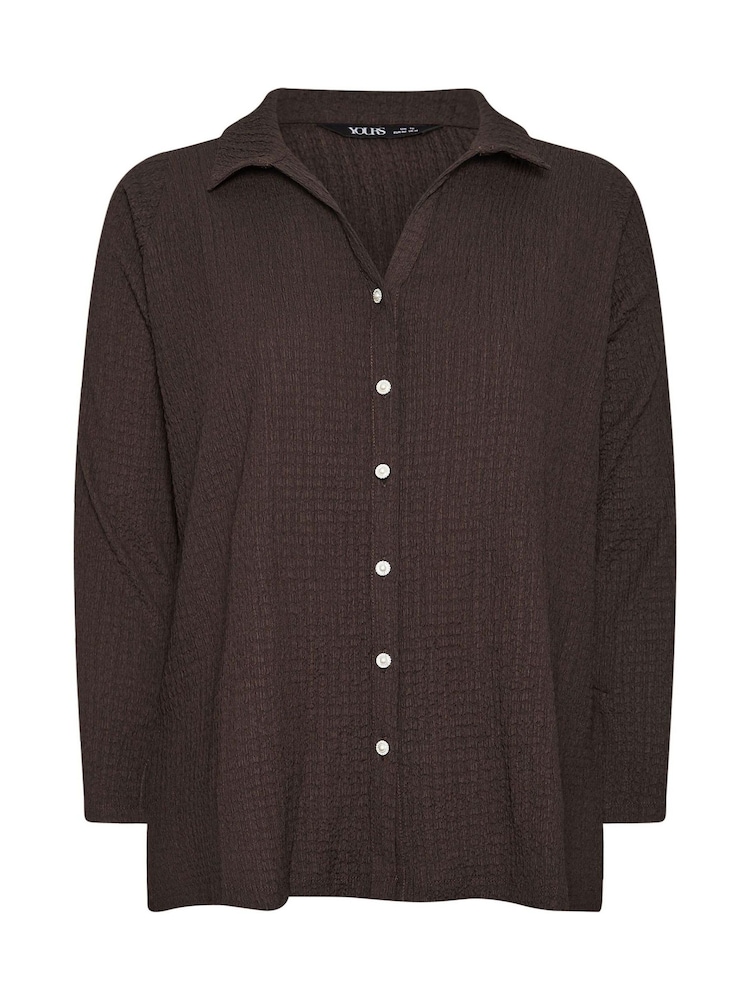 Yours Curve Brown Diamante Button Textured Shirt - Image 5 of 5