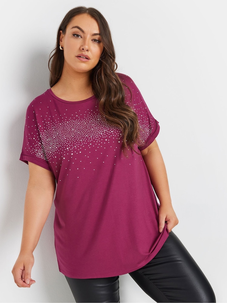 Yours Curve Pink Hot Fix Grown On T-Shirt - Image 1 of 5
