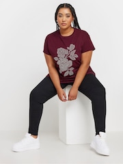 Yours Curve Red Stud Floral 100% Cotton T-Shirt - Image 2 of 5