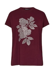 Yours Curve Red Stud Floral 100% Cotton T-Shirt - Image 5 of 5