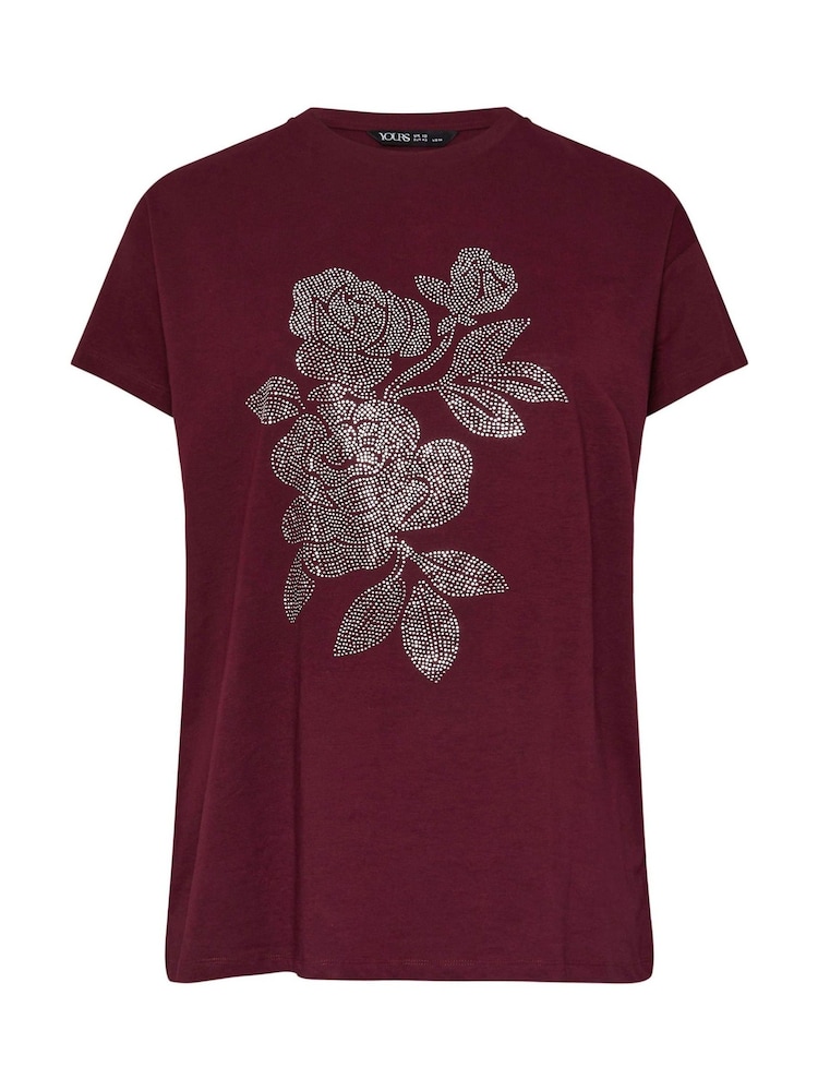 Yours Curve Red Stud Floral 100% Cotton T-Shirt - Image 5 of 5