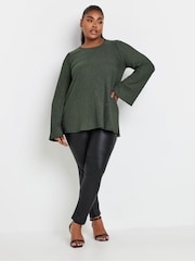 Yours Curve Green Plisse Flute Sleeve Co-Ord T-Shirt - Image 2 of 5