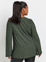 Yours Curve Green Plisse Flute Sleeve Co-Ord T-Shirt - Image 3 of 5