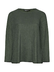 Yours Curve Green Plisse Flute Sleeve Co-Ord T-Shirt - Image 5 of 5