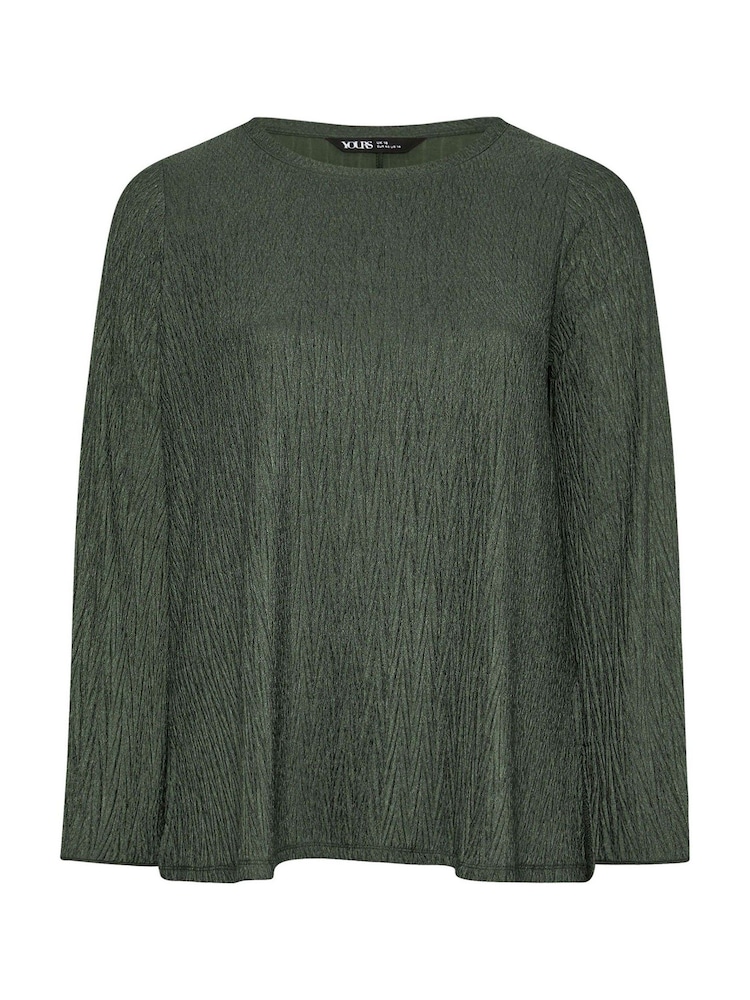 Yours Curve Green Plisse Flute Sleeve Co-Ord T-Shirt - Image 5 of 5
