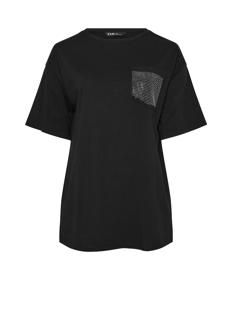 Yours Curve Black Oversized Stud Pocket 100% Cotton T-Shirt - Image 6 of 6 Yours Curve Black Oversized Stud Pocket 100% Cotton T-Shirt - Image 6 of 6