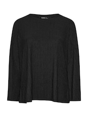 Yours Curve Black Plisse Flute Sleeve Co-Ord T-Shirt - Image 5 of 5