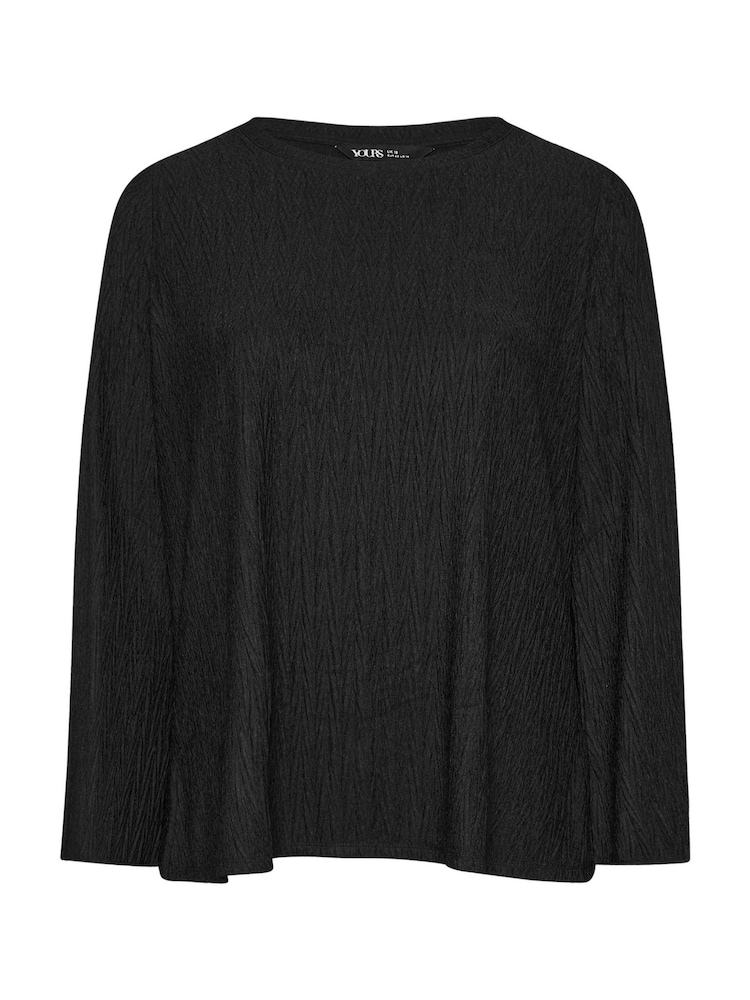 Yours Curve Black Plisse Flute Sleeve Co-Ord T-Shirt - Image 5 of 5