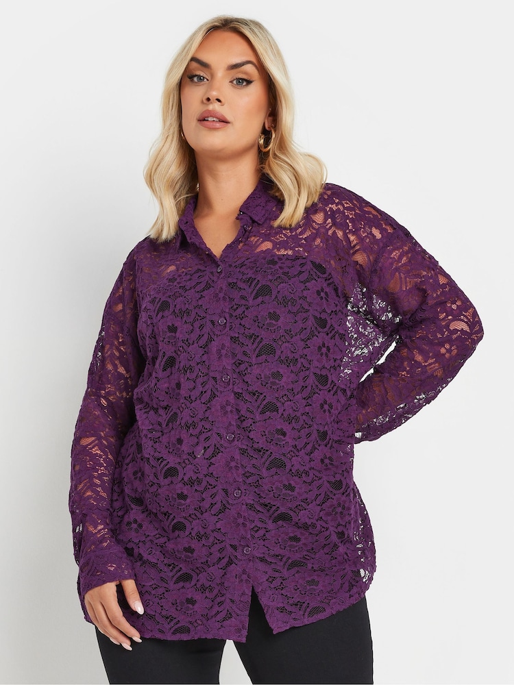 Yours Curve Purple Lace Shirt - Image 1 of 5