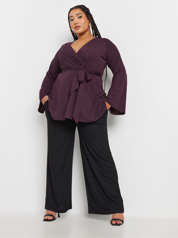 Yours Curve Purple Wrap Flare Sleeve Top - Image 2 of 6 Yours Curve Purple Wrap Flare Sleeve Top - Image 2 of 6