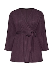 Yours Curve Purple Wrap Flare Sleeve Top - Image 6 of 6
