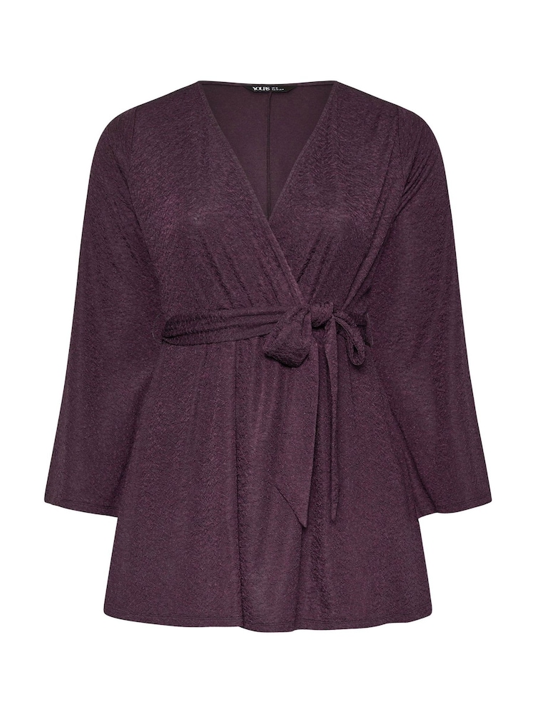 Yours Curve Purple Wrap Flare Sleeve Top - Image 6 of 6 Yours Curve Purple Wrap Flare Sleeve Top - Image 6 of 6