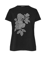 Yours Curve Black Stud Floral 100% Cotton T-Shirt - Image 3 of 5