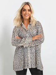 Yours Curve Natural Leopard Print Sequin Shirt - Image 4 of 6