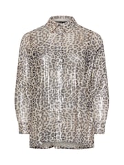 Yours Curve Natural Leopard Print Sequin Shirt - Image 6 of 6