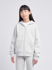 New Balance Grey Small Girls Brush Back Logo Zip Hoodie - Image 1 of 8