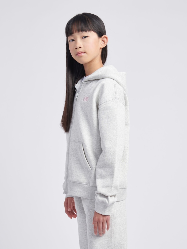 New Balance Grey Small Girls Brush Back Logo Zip Hoodie - Image 2 of 8