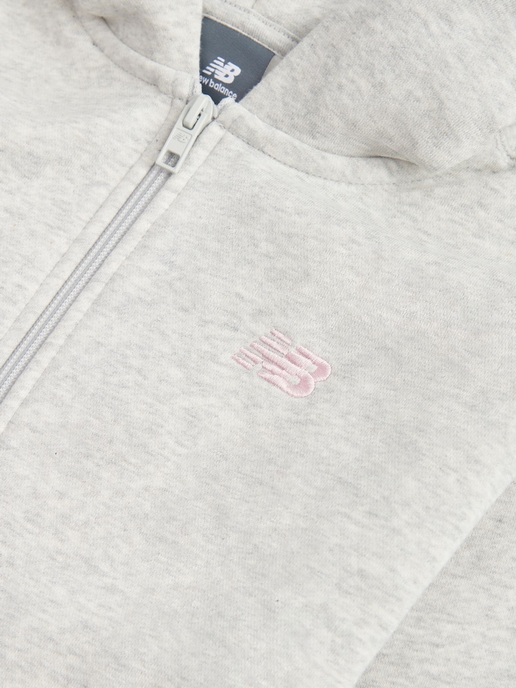 New Balance Grey Small Girls Brush Back Logo Zip Hoodie - Image 8 of 8