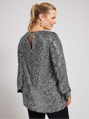 Silber - Yours Curve London Sequin V-Neck Long Sleeve Top - Bild 3 von 5