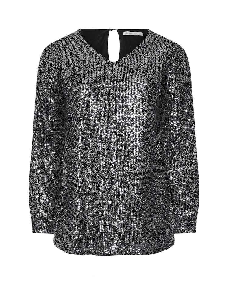 Silber - Yours Curve London Sequin V-Neck Long Sleeve Top - Bild 5 von 5