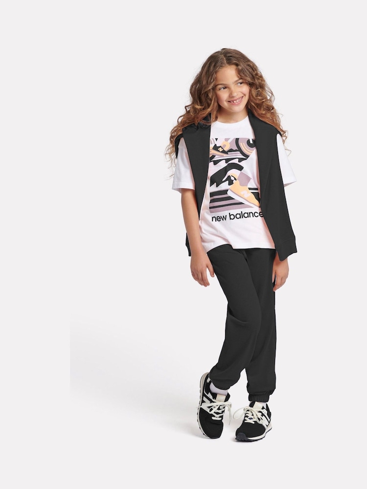 New Balance Black Girls Small Brush Back Logo Joggers - Image 5 of 8
