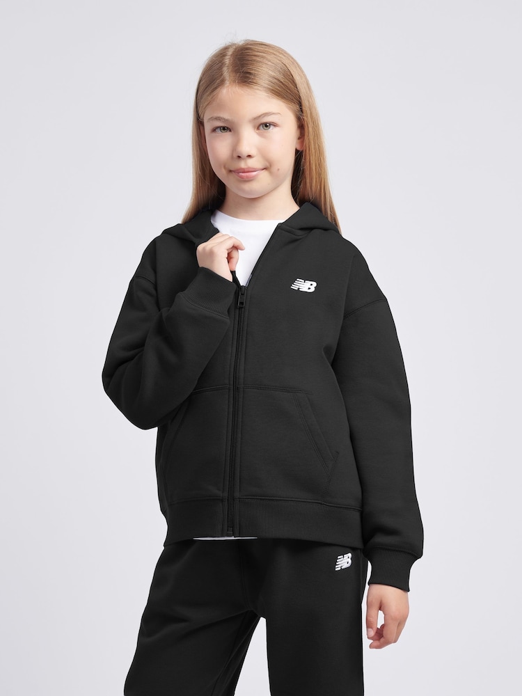 New Balance Black Small Girls Brush Back Logo Zip Hoodie - Image 1 of 7