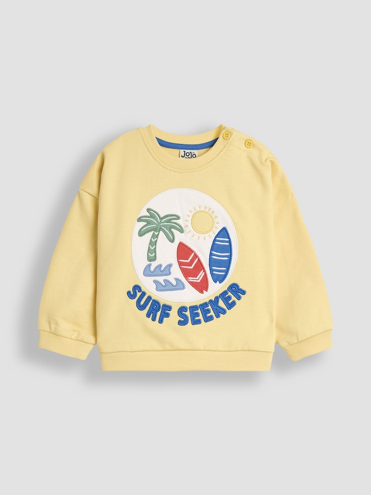 JoJo Maman Bébé Yellow Surf 100% Cotton Appliqué Sweatshirt - Image 2 of 8