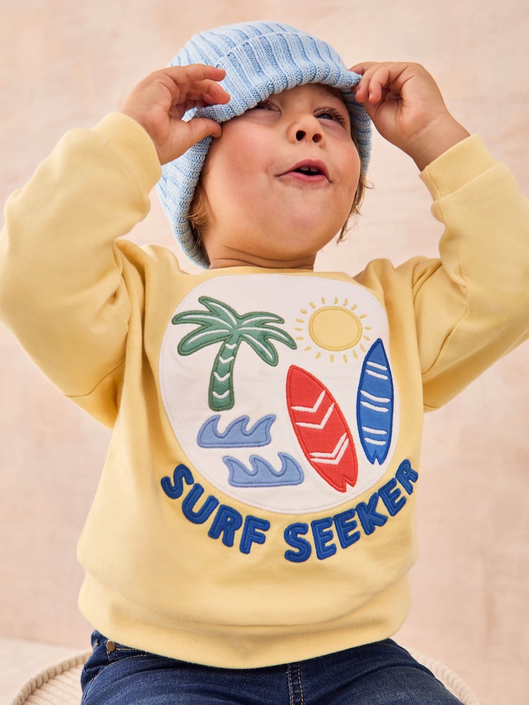 JoJo Maman Bébé Yellow Surf 100% Cotton Appliqué Sweatshirt - Image 5 of 8