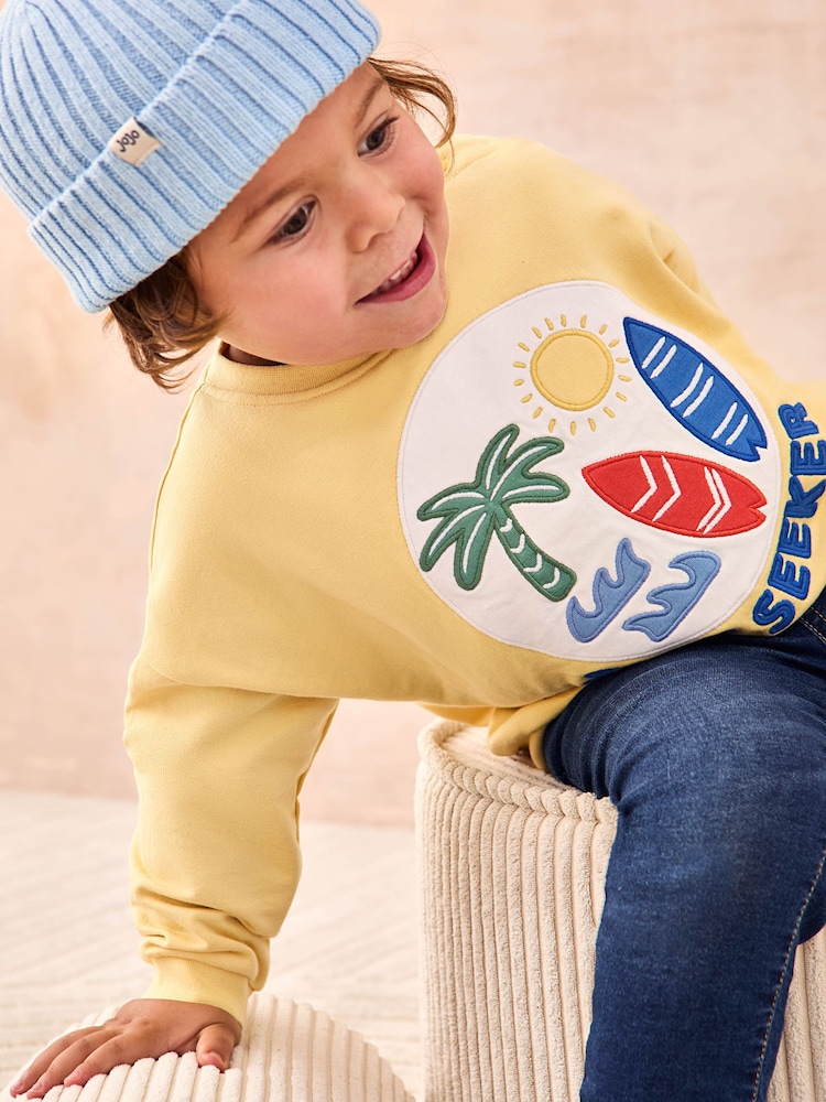 JoJo Maman Bébé Yellow Surf 100% Cotton Appliqué Sweatshirt - Image 6 of 8