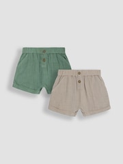 JoJo Maman Bébé Natural Stone & Khaki Green 2-Pack Cheesecloth Shorts - Image 1 of 5