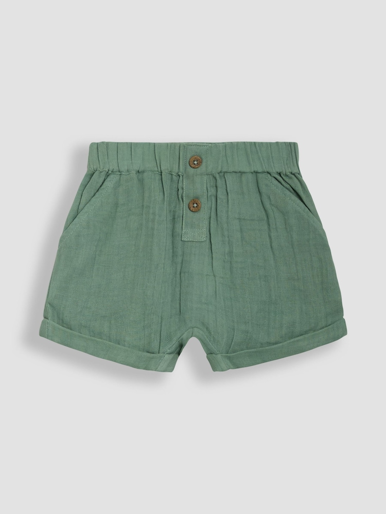 JoJo Maman Bébé Natural Stone & Khaki Green 2-Pack Cheesecloth Shorts - Image 2 of 5