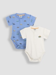 JoJo Maman Bébé Blue & Natural Short Sleeve Bodysuits 2-Pack - Image 1 of 7