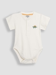 JoJo Maman Bébé Blue & Natural Short Sleeve Bodysuits 2-Pack - Image 4 of 7