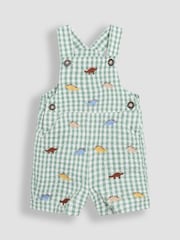 JoJo Maman Bébé Sage Green Dino Embroidered Gingham Dungarees - Image 1 of 3