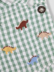 JoJo Maman Bébé Sage Green Dino Embroidered Gingham Dungarees - Image 3 of 3