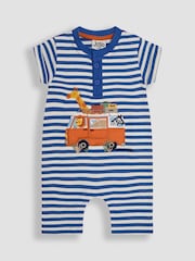 JoJo Maman Bébé Cobalt Blue Safari 2-Piece Appliqué Romper & Hat Set - Image 2 of 5