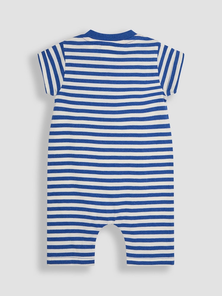 JoJo Maman Bébé Cobalt Blue Safari 2-Piece Appliqué Romper & Hat Set - Image 4 of 5