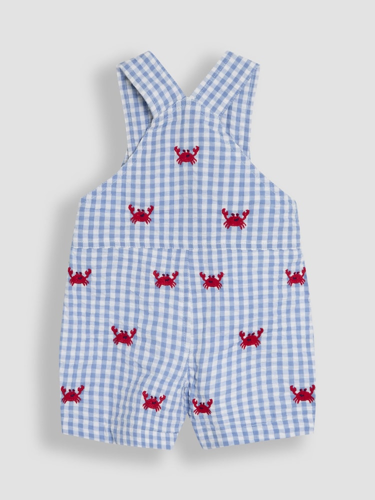 JoJo Maman Bébé Blue Crab Embroidered Gingham Dungarees - Image 2 of 3