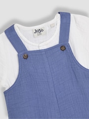 JoJo Maman Bébé Blue 2-Piece Cheesecloth Dungarees & Bodysuit Set - Image 10 of 11