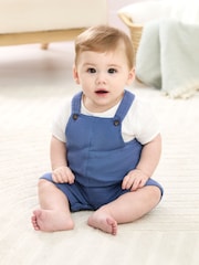 JoJo Maman Bébé Blue 2-Piece Cheesecloth Dungarees & Bodysuit Set - Image 3 of 11
