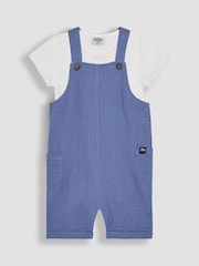 JoJo Maman Bébé Blue 2-Piece Cheesecloth Dungarees & Bodysuit Set - Image 5 of 11